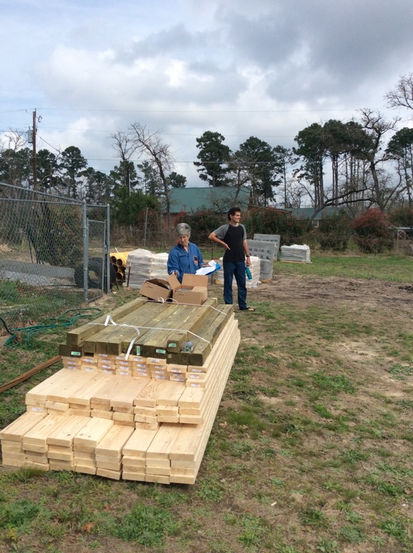 Receiving supplies for the new building.